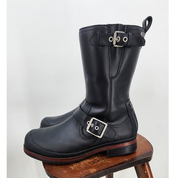 UGG Men's Randell Black Leather‎ Waterproof Motorcycle Boots Size 11.5 - Picture 4 of 13